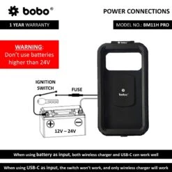 PRO Fully Waterproof Bike Phone Holder With Vibration Controller (with Fast 15W Wireless Charger & USB-C Input/Output Port) Motorcycle Mobile Mount - BOBO - BB-BM-011-111001(Skuidbb Bm 011 111001skuid Pro Fully Waterproof Bike Phone Holder With Vibration Controller With Fast 15w Wireless Charger Usb C Input Output Port Motorcycle Mobile Mount Bobo Bb Bm 011 111001) -Biken Biker Store BB BM 011 111001 4