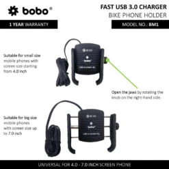 Bobo BM1 Jaw Bike Mount For Mobile (Fast USB 3.0 Charger, Black)(Skuidbb Bm 001 001001skuid Bobo Bm1 Jaw Bike Mount For Mobile Fast Usb 3 0 Charger Black) 10 Bobo BM1 Jaw Bike Mount For Mobile (Fast USB 3.0 Charger, Black)(Skuidbb Bm 001 001001skuid Bobo Bm1 Jaw Bike Mount For Mobile Fast Usb 3 0 Charger Black) -Biken Biker Store bobo bm1 jaw bike mount for mobile fast usb 3 0 charger black phone mounts 168