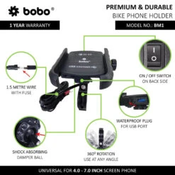 Bobo BM1 Jaw Bike Mount For Mobile (Fast USB 3.0 Charger, Black)(Skuidbb Bm 001 001001skuid Bobo Bm1 Jaw Bike Mount For Mobile Fast Usb 3 0 Charger Black) 8 Bobo BM1 Jaw Bike Mount For Mobile (Fast USB 3.0 Charger, Black)(Skuidbb Bm 001 001001skuid Bobo Bm1 Jaw Bike Mount For Mobile Fast Usb 3 0 Charger Black) -Biken Biker Store bobo bm1 jaw bike mount for mobile fast usb 3 0 charger black phone mounts 633