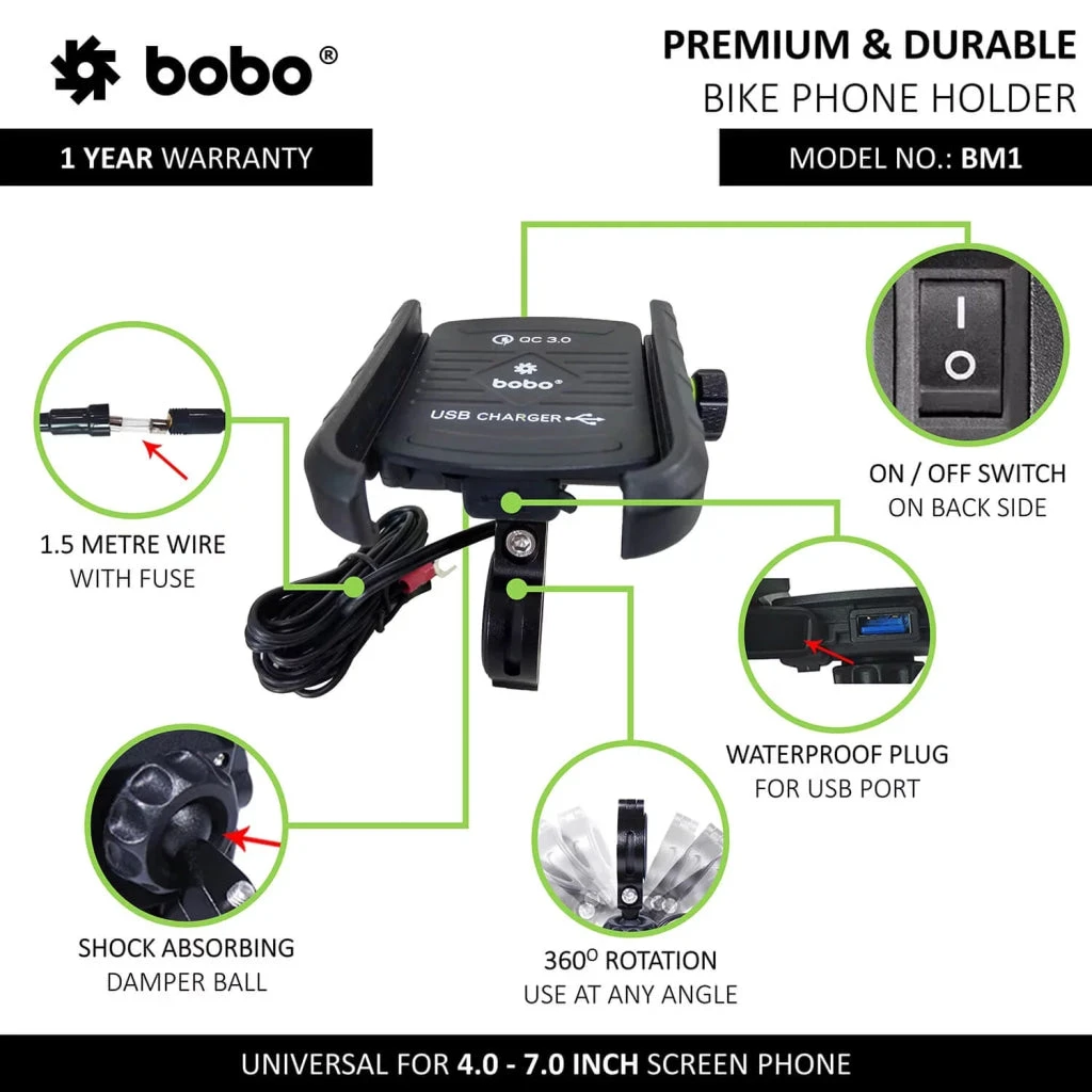 Bobo BM1 Jaw Bike Mount For Mobile (Fast USB 3.0 Charger, Black)(Skuidbb Bm 001 001001skuid Bobo Bm1 Jaw Bike Mount For Mobile Fast Usb 3 0 Charger Black) 3 Bobo BM1 Jaw Bike Mount For Mobile (Fast USB 3.0 Charger, Black)(Skuidbb Bm 001 001001skuid Bobo Bm1 Jaw Bike Mount For Mobile Fast Usb 3 0 Charger Black) - Image 3