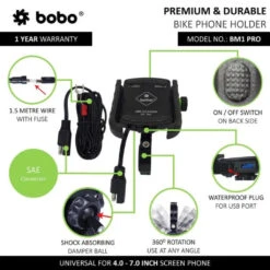 BOBO BM1 PRO Jaw-Grip Bike Phone Holder With Fast USB 3.0 Charger (Black)(Skuidbb Bm 001 011001skuid Bobo Bm1 Pro Jaw Grip Bike Phone Holder With Fast Usb 3 0 Charger Black) 9 BOBO BM1 PRO Jaw-Grip Bike Phone Holder With Fast USB 3.0 Charger (Black)(Skuidbb Bm 001 011001skuid Bobo Bm1 Pro Jaw Grip Bike Phone Holder With Fast Usb 3 0 Charger Black) -Biken Biker Store bobo bm1 pro jaw grip bike phone holder with fast usb 3 0 charger black mounts 978