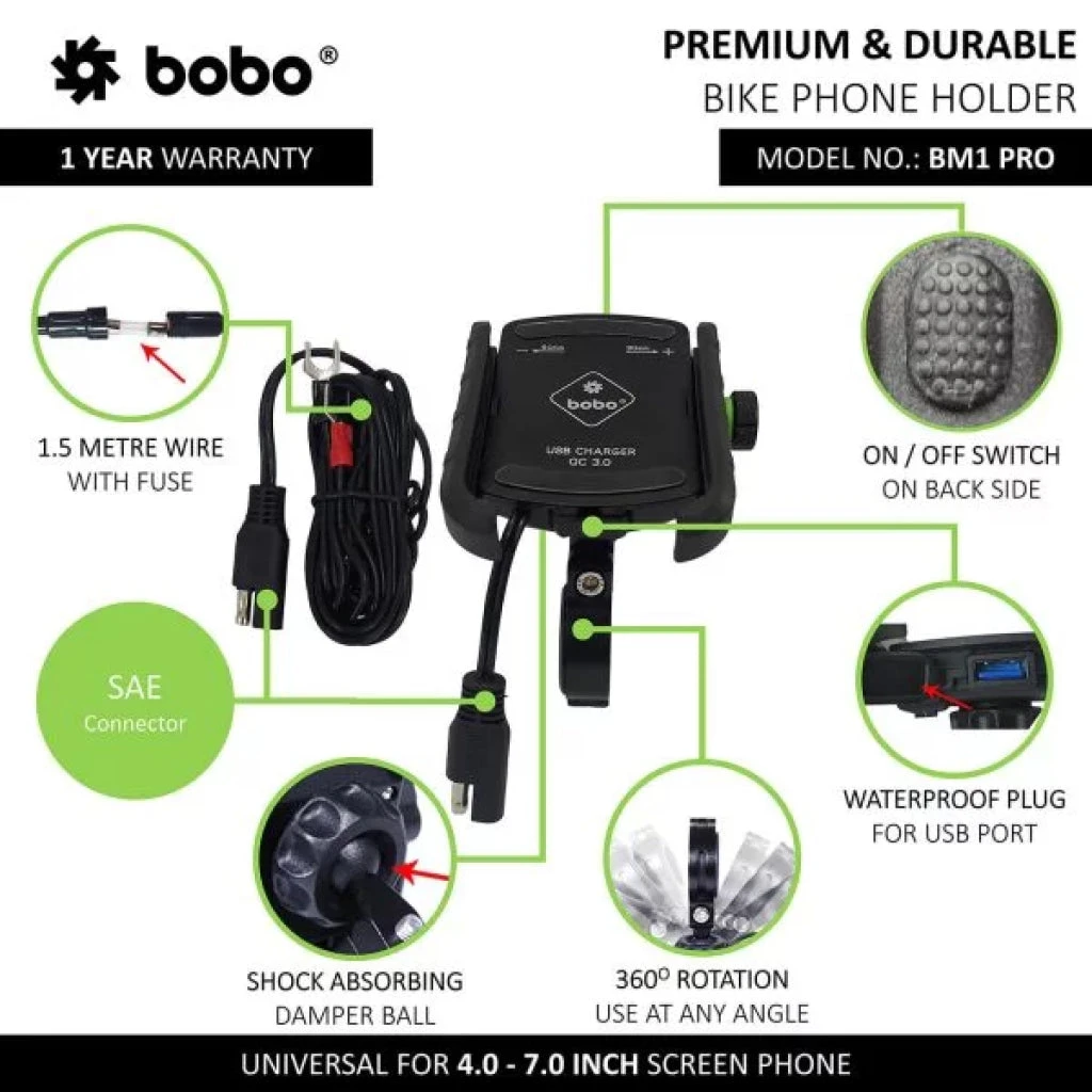 BOBO BM1 PRO Jaw-Grip Bike Phone Holder With Fast USB 3.0 Charger (Black)(Skuidbb Bm 001 011001skuid Bobo Bm1 Pro Jaw Grip Bike Phone Holder With Fast Usb 3 0 Charger Black) 5 BOBO BM1 PRO Jaw-Grip Bike Phone Holder With Fast USB 3.0 Charger (Black)(Skuidbb Bm 001 011001skuid Bobo Bm1 Pro Jaw Grip Bike Phone Holder With Fast Usb 3 0 Charger Black) - Image 5