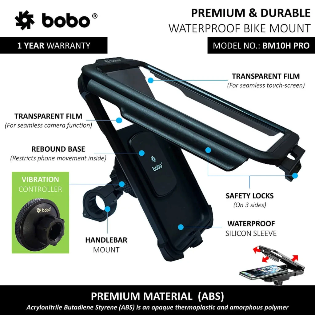 BOBO BM10H PRO Fully Waterproof Bike / Cycle Phone Holder With Vibration Controller Motorcycle Mobile Mount(Skuidbb Bm 010 111001skuid Bobo Bm1o Pro Jaw Grip Mobile Phone Holder Mount With Fast Usb 3 0 Charger Black) 2 BOBO BM10H PRO Fully Waterproof Bike / Cycle Phone Holder With Vibration Controller Motorcycle Mobile Mount(Skuidbb Bm 010 111001skuid Bobo Bm1o Pro Jaw Grip Mobile Phone Holder Mount With Fast Usb 3 0 Charger Black) - Image 2