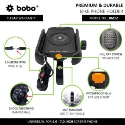 BOBO BM12 Bike Phone Holder (With Fast 15W Wireless Charger & USB-C Input/Output Port) (Black)(Skuidbb Bm 012 001001skuid Bobo Bm12 Bike Phone Holder With Fast 15w Wireless Charger Usb C Input Output Port Black) 10 BOBO BM12 Bike Phone Holder (With Fast 15W Wireless Charger & USB-C Input/Output Port) (Black)(Skuidbb Bm 012 001001skuid Bobo Bm12 Bike Phone Holder With Fast 15w Wireless Charger Usb C Input Output Port Black) -Biken Biker Store bobo bm12 bike phone holder with fast 15w wireless charger usb c input output port black mounts 375
