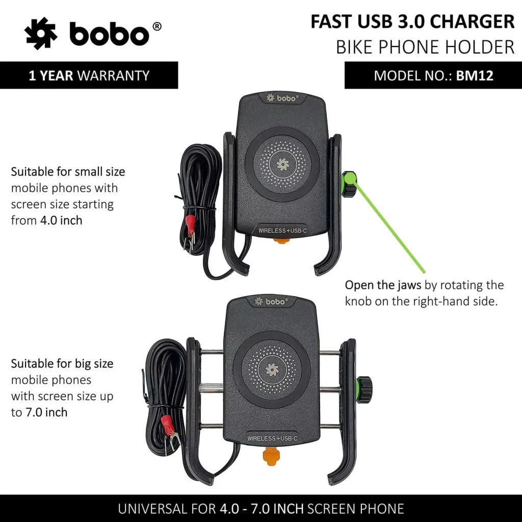 BOBO BM12 Bike Phone Holder (With Fast 15W Wireless Charger & USB-C Input/Output Port) (Black)(Skuidbb Bm 012 001001skuid Bobo Bm12 Bike Phone Holder With Fast 15w Wireless Charger Usb C Input Output Port Black) 3 BOBO BM12 Bike Phone Holder (With Fast 15W Wireless Charger & USB-C Input/Output Port) (Black)(Skuidbb Bm 012 001001skuid Bobo Bm12 Bike Phone Holder With Fast 15w Wireless Charger Usb C Input Output Port Black) - Image 3