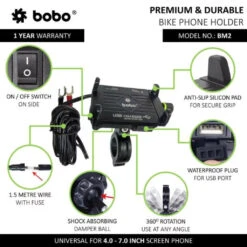 BOBO BM2 AluminiumMobile Phone Holder Mount With 2.5A USB Charger (Black)(Skuidbb Bm 002 001001skuid Bobo Bm2 Aluminium Mobile Phone Holder Mount With 2 5a Usb Charger Black) 10 BOBO BM2 AluminiumMobile Phone Holder Mount With 2.5A USB Charger (Black)(Skuidbb Bm 002 001001skuid Bobo Bm2 Aluminium Mobile Phone Holder Mount With 2 5a Usb Charger Black) -Biken Biker Store bobo bm2 aluminium mobile phone holder mount with 2 5a usb charger black mounts 112
