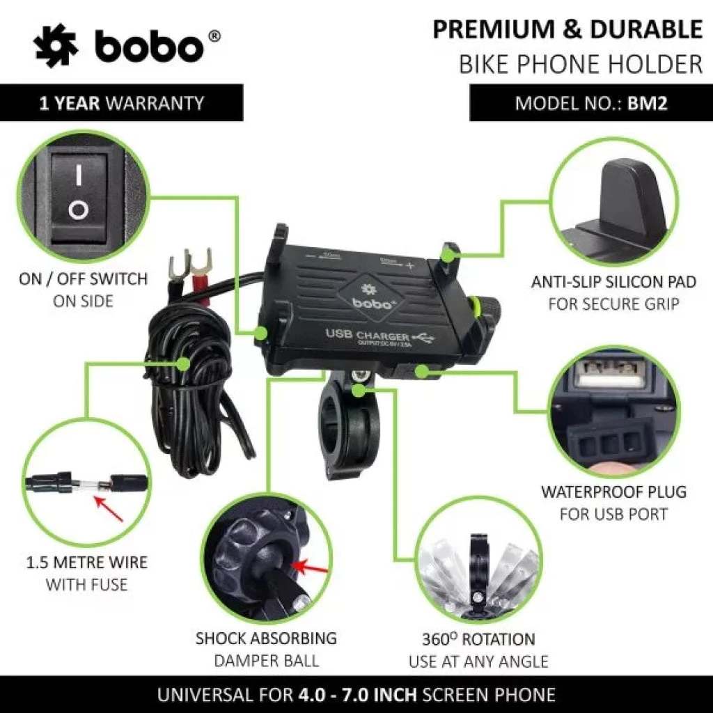 BOBO BM2 AluminiumMobile Phone Holder Mount With 2.5A USB Charger (Black)(Skuidbb Bm 002 001001skuid Bobo Bm2 Aluminium Mobile Phone Holder Mount With 2 5a Usb Charger Black) 5 BOBO BM2 AluminiumMobile Phone Holder Mount With 2.5A USB Charger (Black)(Skuidbb Bm 002 001001skuid Bobo Bm2 Aluminium Mobile Phone Holder Mount With 2 5a Usb Charger Black) - Image 5
