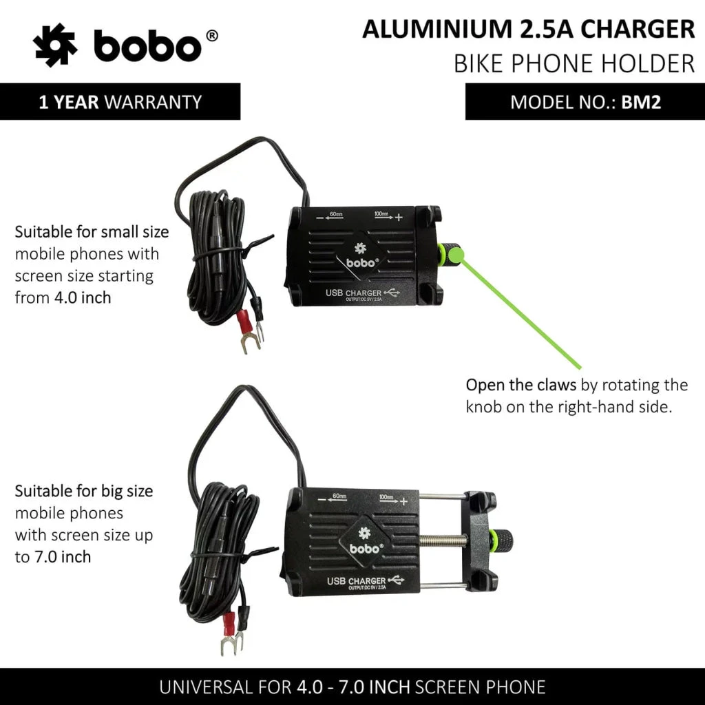 BOBO BM2 AluminiumMobile Phone Holder Mount With 2.5A USB Charger (Black)(Skuidbb Bm 002 001001skuid Bobo Bm2 Aluminium Mobile Phone Holder Mount With 2 5a Usb Charger Black) 2 BOBO BM2 AluminiumMobile Phone Holder Mount With 2.5A USB Charger (Black)(Skuidbb Bm 002 001001skuid Bobo Bm2 Aluminium Mobile Phone Holder Mount With 2 5a Usb Charger Black) - Image 2